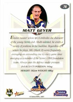 2001 Select Impact #76 Matt Geyer Back